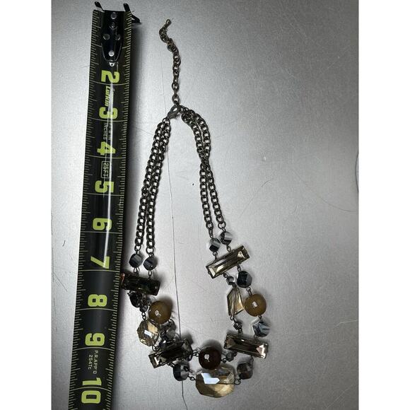 Chain Chunky Statement Necklace Rhinestone Silver Brown Tones Beaded - Picture 4 of 4